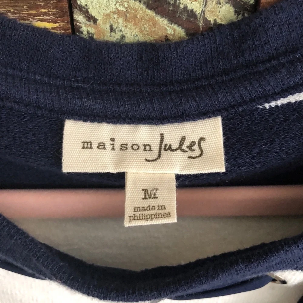 Maison Jules Striped Tie Front Lightweight Sweater M Blue Twee Nautical Classic